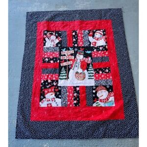 Vintage‎ Christmas Snowman Holiday Cotton Patchwork Quilted Throw Blanket  50x60